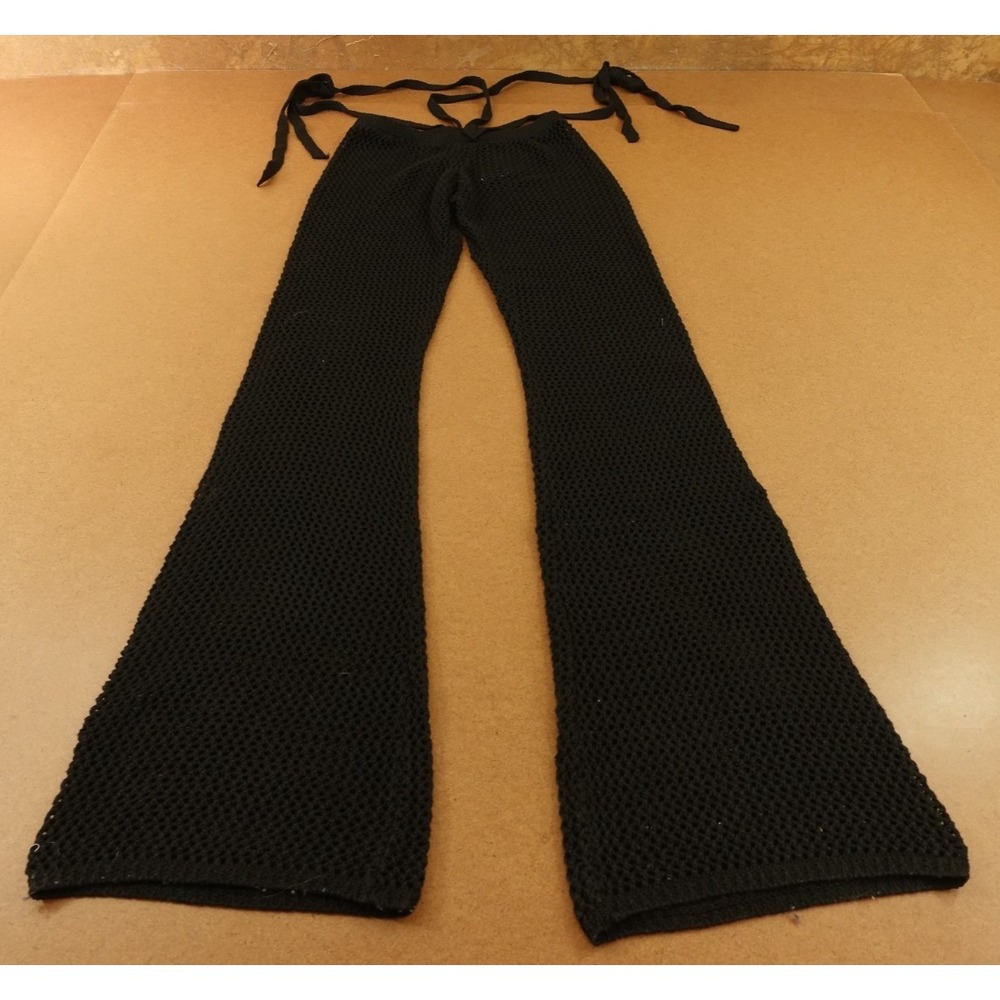 Current Mood Womens Small Black Sheer Strappy Outlaws Crochet Flare Pants New